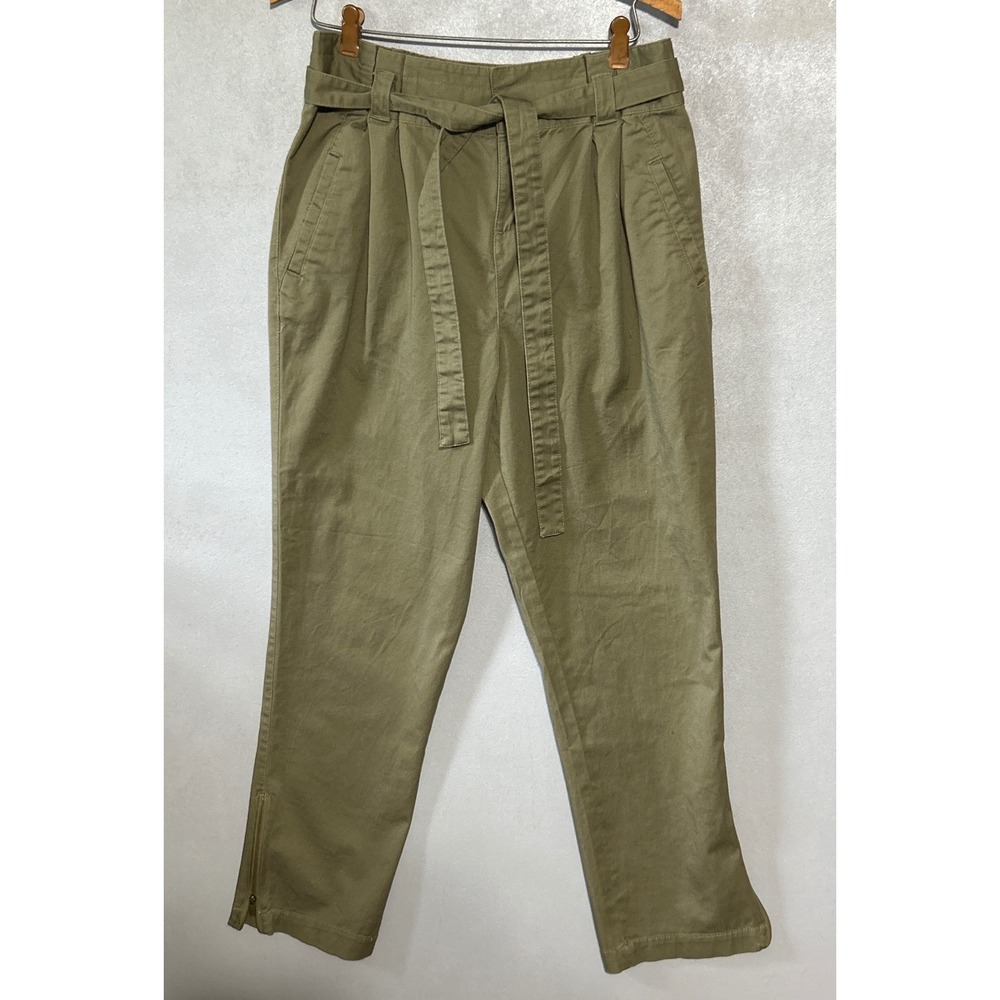 New York & Company Soho Jeans Olive Green Paperbag Waist Ankle Zip Pants Size 6